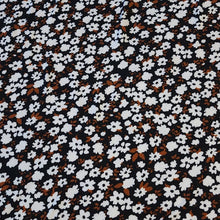 Load image into Gallery viewer, Double Brushed Polyester Knit Fabric, DBP, 4-Way Stretch, Black with White and Rust Dainty Floral, Soft and Versatile, Sold by the 1/2 yard
