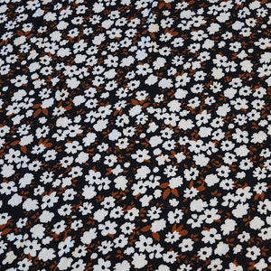 Double Brushed Polyester Knit Fabric, DBP, 4-Way Stretch, Black with White and Rust Dainty Floral, Soft and Versatile, Sold by the 1/2 yard