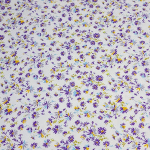 Cotton Spandex Euro Knit Fabric: Dainty Purple or Yellow Beige Floral, Excellent Quality Soft Fabric, 4-way stretch. Sold by the 1/2 yard.