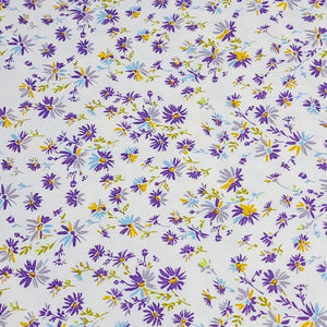 Cotton Spandex Euro Knit Fabric: Dainty Purple or Yellow Beige Floral, Excellent Quality Soft Fabric, 4-way stretch. Sold by the 1/2 yard.