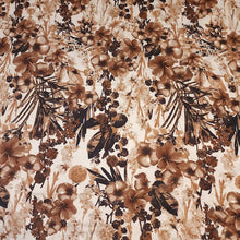 Load image into Gallery viewer, Viscose Spandex Euro Knit Fabric, Pretty Taupe Beige Floral, Excellent Quality Soft and Silky Fabric, 4-way stretch. Sold by the 1/2 yard.
