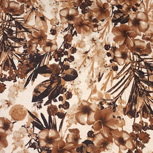 Load image into Gallery viewer, Viscose Spandex Euro Knit Fabric, Pretty Taupe Beige Floral, Excellent Quality Soft and Silky Fabric, 4-way stretch. Sold by the 1/2 yard.
