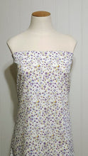 Load image into Gallery viewer, Cotton Spandex Euro Knit Fabric: Dainty Purple or Yellow Beige Floral, Excellent Quality Soft Fabric, 4-way stretch. Sold by the 1/2 yard.
