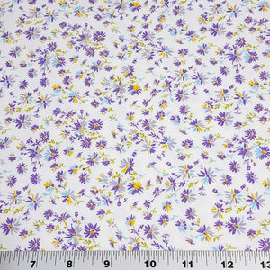 Cotton Spandex Euro Knit Fabric: Dainty Purple or Yellow Beige Floral, Excellent Quality Soft Fabric, 4-way stretch. Sold by the 1/2 yard.