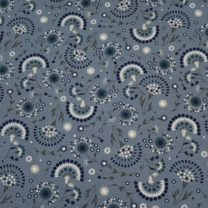 Cotton Spandex Euro Knit Fabric: Cute Denim Blue and White Floral Print, Excellent Quality Soft Fabric, 4-way stretch. Sold by the 1/2 yard.