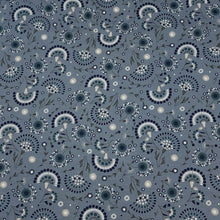 Load image into Gallery viewer, Cotton Spandex Euro Knit Fabric: Cute Denim Blue and White Floral Print, Excellent Quality Soft Fabric, 4-way stretch. Sold by the 1/2 yard.
