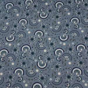 Cotton Spandex Euro Knit Fabric: Cute Denim Blue and White Floral Print, Excellent Quality Soft Fabric, 4-way stretch. Sold by the 1/2 yard.