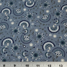 Load image into Gallery viewer, Cotton Spandex Euro Knit Fabric: Cute Denim Blue and White Floral Print, Excellent Quality Soft Fabric, 4-way stretch. Sold by the 1/2 yard.
