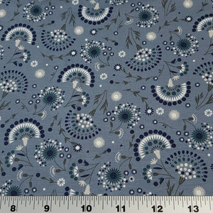 Cotton Spandex Euro Knit Fabric: Cute Denim Blue and White Floral Print, Excellent Quality Soft Fabric, 4-way stretch. Sold by the 1/2 yard.