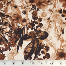 Load image into Gallery viewer, Viscose Spandex Euro Knit Fabric, Pretty Taupe Beige Floral, Excellent Quality Soft and Silky Fabric, 4-way stretch. Sold by the 1/2 yard.
