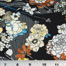 Load image into Gallery viewer, Viscose Spandex Knit Blend Euro Knit.  Blue or Black Lightweight and Pretty Flowy Floral Drape 4-Way Stretch, Sold by the 1/2 yard.
