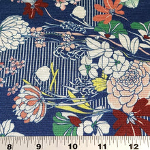 Load image into Gallery viewer, Viscose Spandex Knit Blend Euro Knit.  Blue or Black Lightweight and Pretty Flowy Floral Drape 4-Way Stretch, Sold by the 1/2 yard.
