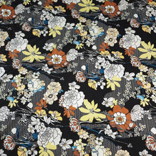 Load image into Gallery viewer, Viscose Spandex Knit Blend Euro Knit.  Blue or Black Lightweight and Pretty Flowy Floral Drape 4-Way Stretch, Sold by the 1/2 yard.
