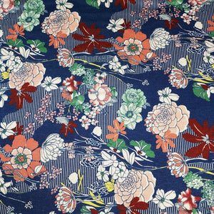 Viscose Spandex Knit Blend Euro Knit.  Blue or Black Lightweight and Pretty Flowy Floral Drape 4-Way Stretch, Sold by the 1/2 yard.