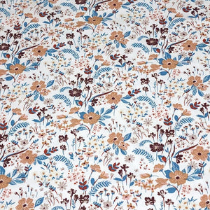 Euro Knit Fabric, Cotton Spandex Jersey, Pretty Taupe Beige, Blue, and Pink  Floral Print, 4-way stretch Cotton, Sold by the 1/2 yard.