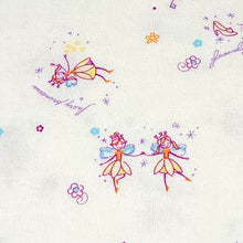 Load image into Gallery viewer, Spandex Blend Knit Fabric, 4-Way Stretch, Cute Fairies and Castle Print on Cream. Cute and So Comfortable, Sold by the 1/2 yard
