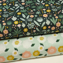 Load image into Gallery viewer, 100% Cotton Woven, Mint Hibiscus Flowers and Hunter Green Foliage by Riley Blake Designs, Fun Coordinating Prints, Sold by the 1/2 Yard
