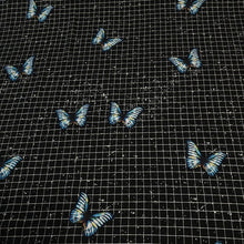 Load image into Gallery viewer, Pretty Blue Butterfly Fabric Knit Fabric. Fun and Soft Double Brushed Poly Fabric, DBP, 4-Way Stretch, 58/60 inch, Sold by the 1/2 yard
