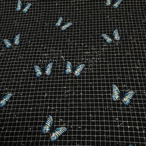 Pretty Blue Butterfly Fabric Knit Fabric. Fun and Soft Double Brushed Poly Fabric, DBP, 4-Way Stretch, 58/60 inch, Sold by the 1/2 yard