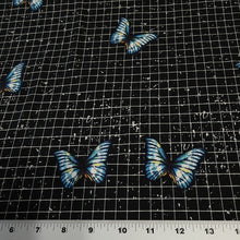 Load image into Gallery viewer, Pretty Blue Butterfly Fabric Knit Fabric. Fun and Soft Double Brushed Poly Fabric, DBP, 4-Way Stretch, 58/60 inch, Sold by the 1/2 yard
