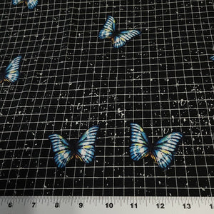 Pretty Blue Butterfly Fabric Knit Fabric. Fun and Soft Double Brushed Poly Fabric, DBP, 4-Way Stretch, 58/60 inch, Sold by the 1/2 yard