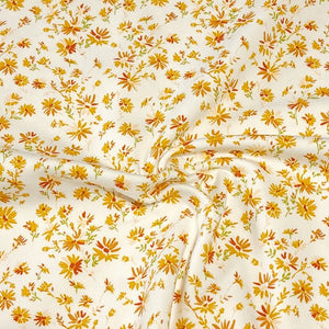 Cotton Spandex Euro Knit Fabric: Dainty Purple or Yellow Beige Floral, Excellent Quality Soft Fabric, 4-way stretch. Sold by the 1/2 yard.