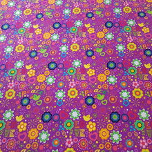 Load image into Gallery viewer, SWIM Fabric: Nylon Spandex Knit, Swimwear Fabric, Happy and Fun Retro Print. Quality Fabric for Swimsuit and Activewear. Sold by 1/2 yard
