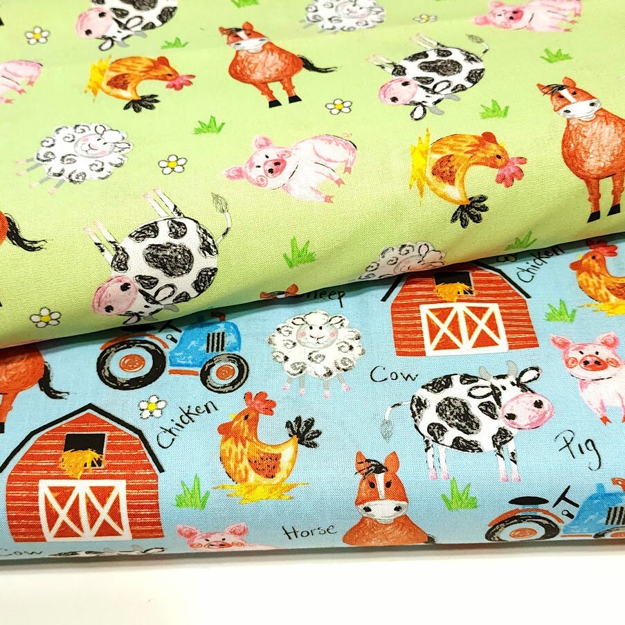 100% Cotton Woven, Coloring on the Farm by Riley Blake Designs, Cows, Sheep, Lambs, Horses and Pig Fabric, Farm Fabric, Sold by the 1/2 Yard