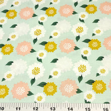 Load image into Gallery viewer, 100% Cotton Woven, Mint Hibiscus Flowers and Hunter Green Foliage by Riley Blake Designs, Fun Coordinating Prints, Sold by the 1/2 Yard
