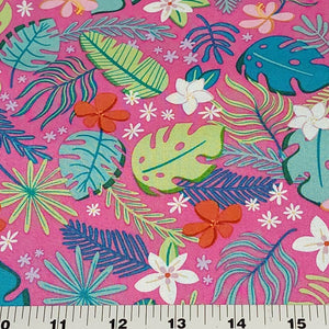 100% Cotton Woven, Sunshine Blvd Navy and Fushia by Riley Blake Designs, Fun Tropical Hawaiian Print Fabric, Sold by the 1/2 Yard