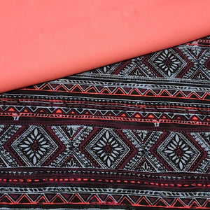 SWIM Fabric: Nylon Spandex, Swimwear Fabric, Turquoise and Coral Boho Print, Great Quality For Swimsuit and Activewear. Sold by the 1/2 yard