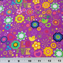 Load image into Gallery viewer, SWIM Fabric: Nylon Spandex Knit, Swimwear Fabric, Happy and Fun Retro Print. Quality Fabric for Swimsuit and Activewear. Sold by 1/2 yard
