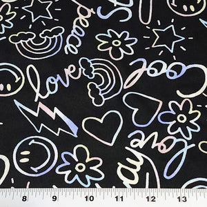 Double Brushed Poly, Fun Rainbow, Heart, Smiley Face Fabric, DBP Knit Fabric. Cute and So Soft, 4-Way Stretch, Sold by the 1/2 yard