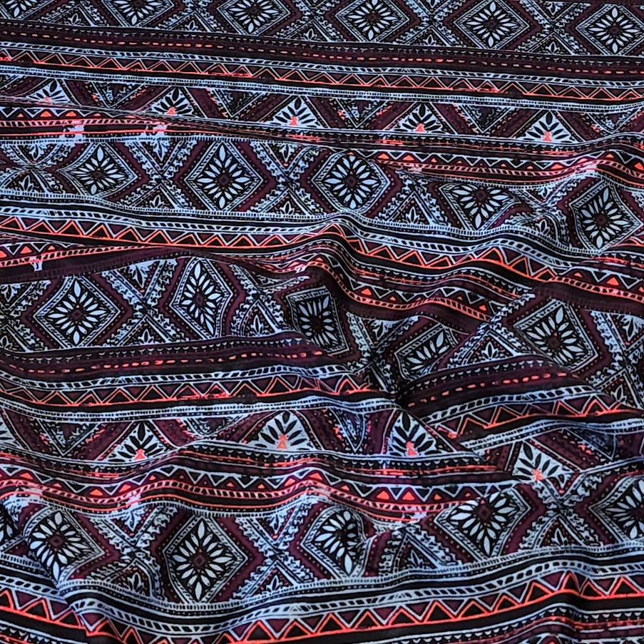 SWIM Fabric: Nylon Spandex, Swimwear Fabric, Turquoise and Coral Boho Print, Great Quality For Swimsuit and Activewear. Sold by the 1/2 yard