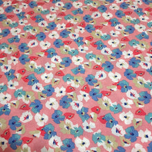 Load image into Gallery viewer, Rayon Challis Fabric, Fun Pretty Pink, Blue, White Floral. Print. Light and Flowing Fabric. Nice Rayon Woven Fabric. Sold by the 1/2 yard
