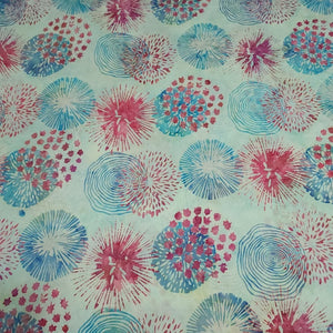 Stunning Batik Look Fabric: Pretty Aqua Blue Boho Print, Double Sided, 100% Cotton - Sold by 1/2 Yard