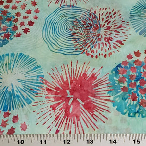 Stunning Batik Look Fabric: Pretty Aqua Blue Boho Print, Double Sided, 100% Cotton - Sold by 1/2 Yard