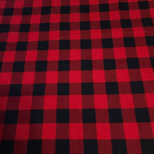 Load image into Gallery viewer, Cotton Flannel Fabric, Black and Red Buffalo Plaid. Adorable and Soft,  Soft and Cozy. Sold by the 1/2 yard.
