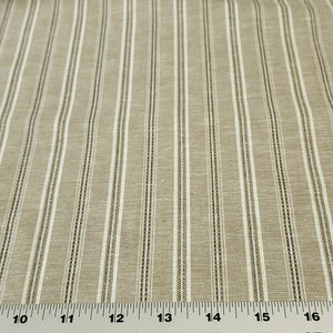 Cotton Linen Blend, Very Nice Taupe Beige Striped Fabric. Nice Breathable Fabric. No Stretch Woven, Sold by the 1/2 yard