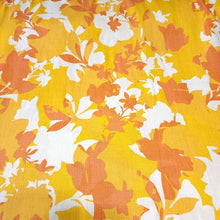 Load image into Gallery viewer, Rayon Linen Blend, Pretty Tropical Yellow and Orange Print on White. Nice Breathable Fabric. No Stretch Woven, Sold by the 1/2 yard
