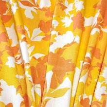 Load image into Gallery viewer, Rayon Linen Blend, Pretty Tropical Yellow and Orange Print on White. Nice Breathable Fabric. No Stretch Woven, Sold by the 1/2 yard
