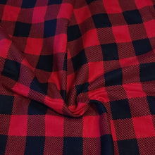 Load image into Gallery viewer, Cotton Flannel Fabric, Black and Red Buffalo Plaid. Adorable and Soft,  Soft and Cozy. Sold by the 1/2 yard.
