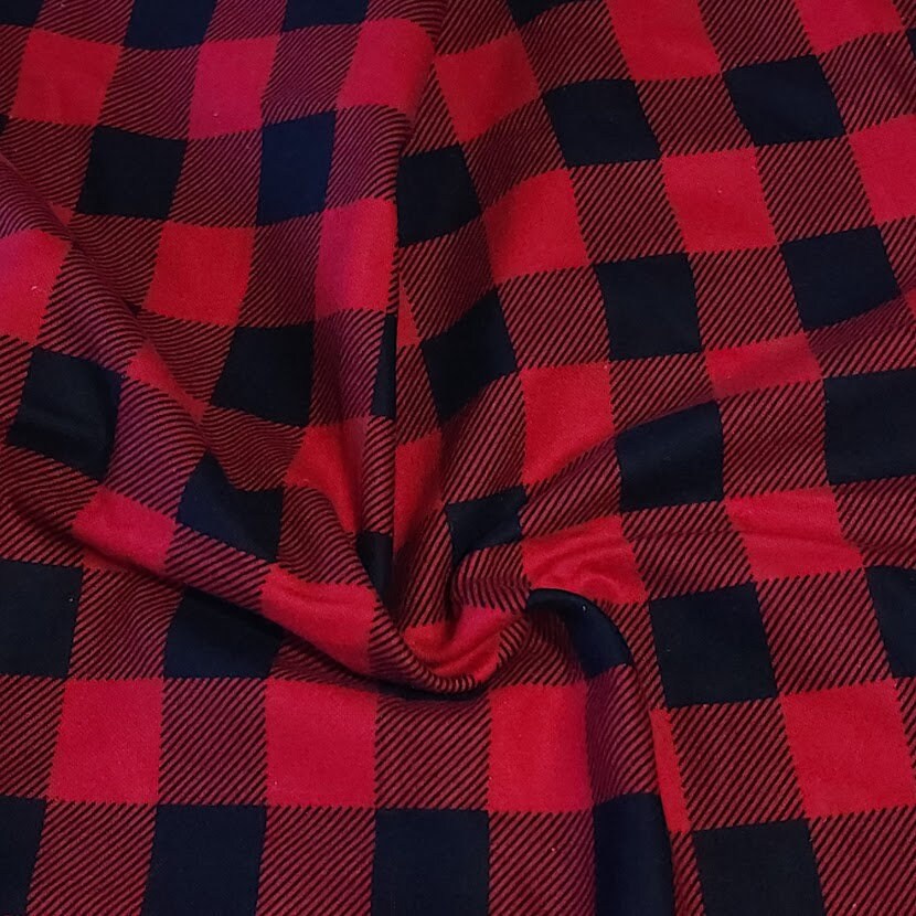 Cotton Flannel Fabric, Black and Red Buffalo Plaid. Adorable and Soft,  Soft and Cozy. Sold by the 1/2 yard.