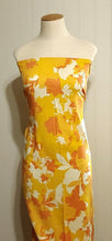 Load image into Gallery viewer, Rayon Linen Blend, Pretty Tropical Yellow and Orange Print on White. Nice Breathable Fabric. No Stretch Woven, Sold by the 1/2 yard
