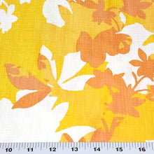 Load image into Gallery viewer, Rayon Linen Blend, Pretty Tropical Yellow and Orange Print on White. Nice Breathable Fabric. No Stretch Woven, Sold by the 1/2 yard
