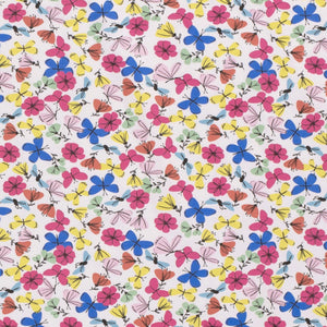 Cotton Spandex European Knit Fabric, Fun Butterflies and Flowers Fabric. Nice Quality Soft Fabric, 4-way Stretch. Sold by the 1/2 yard.