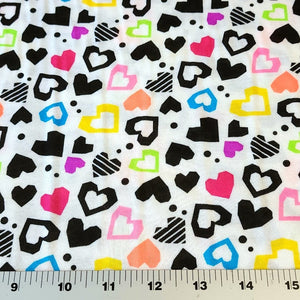 Fun Colorful Heart Knit Fabric. Cotton Blend T-Shirt Knit. Cute Fabric, Lightweight and Soft 2-way stretch Fabric. Sold by the 1/2 yard