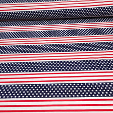 Load image into Gallery viewer, Cotton Spandex Fabric. Red White and Blue Fabric, Patriotic 4th of July, 4-way stretch. Sold by the 1/2 yard.
