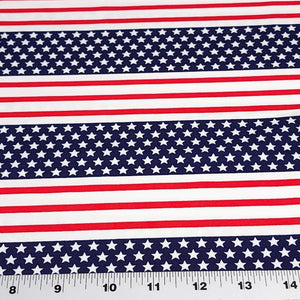 Cotton Spandex Fabric. Red White and Blue Fabric, Patriotic 4th of July, 4-way stretch. Sold by the 1/2 yard.