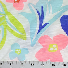 Load image into Gallery viewer, Lightweight Cotton Knit Fabric, Pretty Tropical Print, Slub Knit Look. Fun Lightweight 2-way stretch Fabric. Sold by the 1/2 yard
